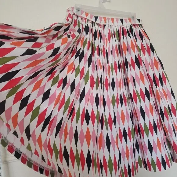 Pinup Couture Bella Gathered Harlequin Swing Skirt Womens Size L Colorful Cotton